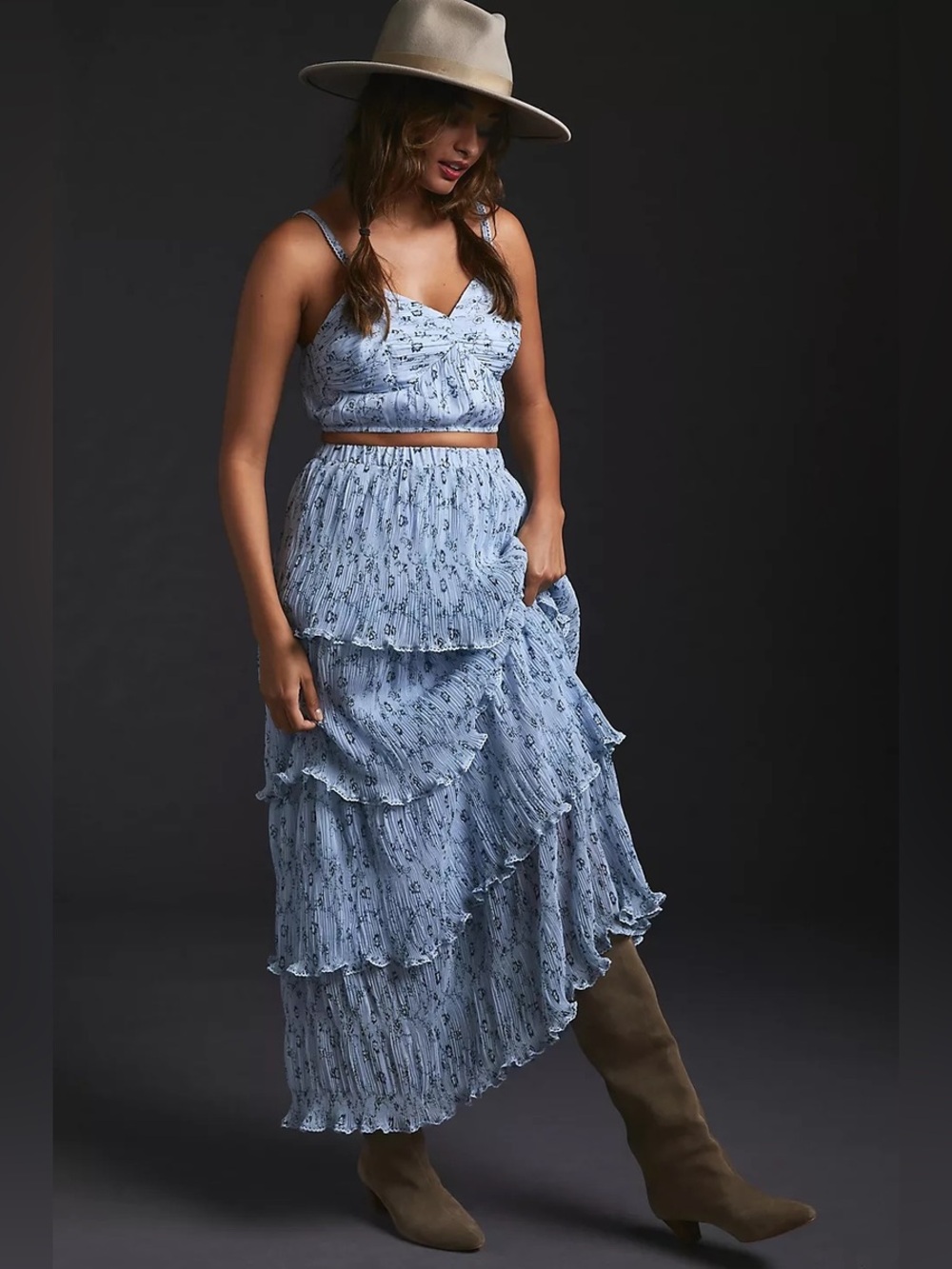 Anthropologie Let Me Be Floral Top & Tiered Skirt Set Small
